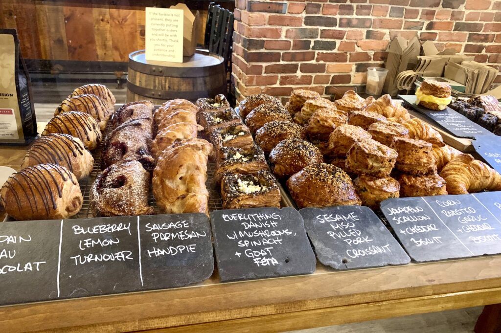 Breakfast Pastry selection at a bakery.