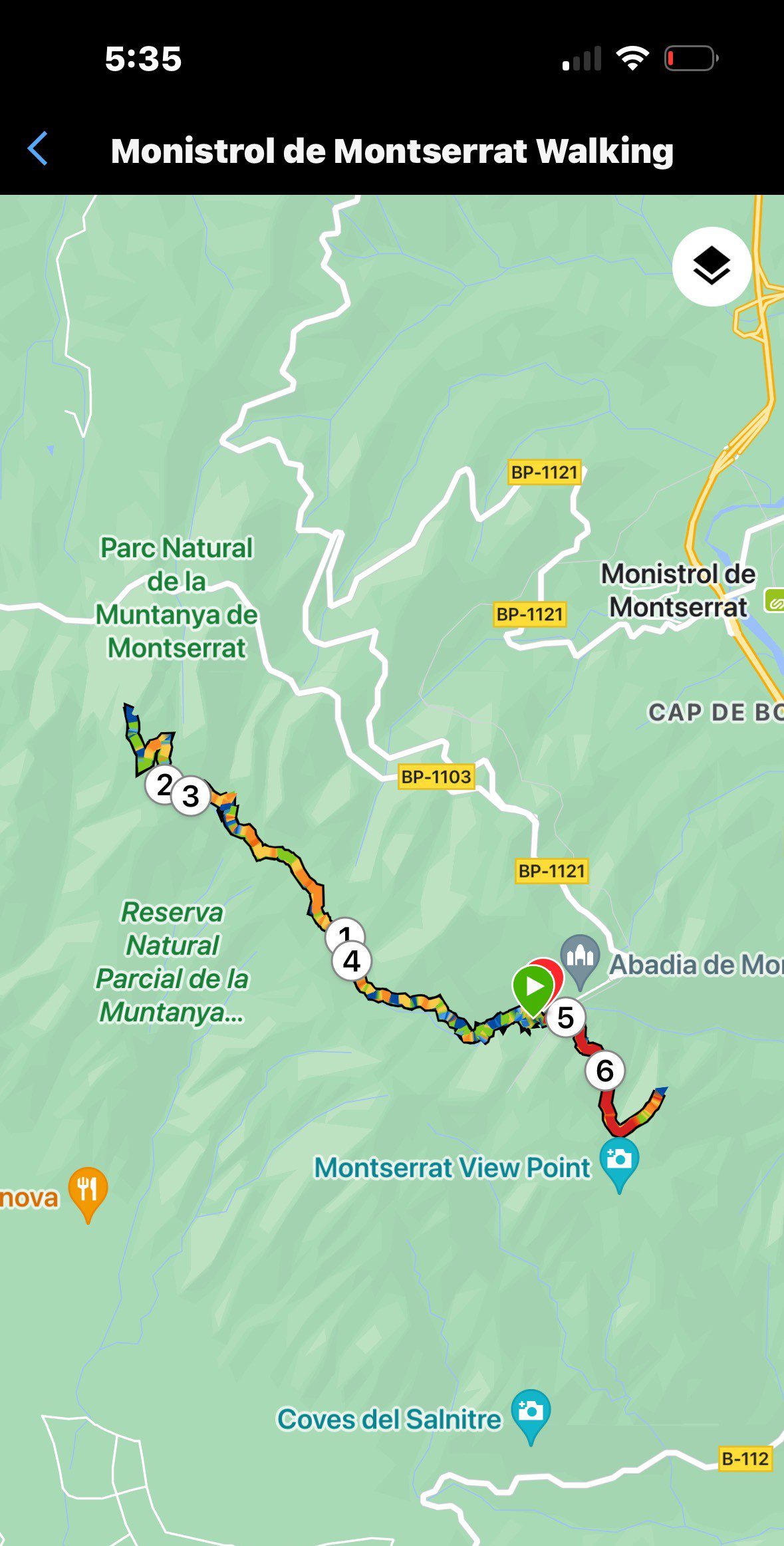 Garmin hiking map of the Sant Jeroni Peak trail, Monserrat, Spain